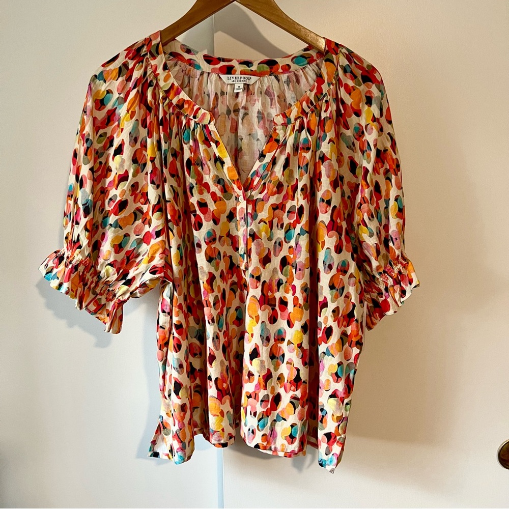 Liverpool Multicolor Printed Puff-Sleeve Blouse 1X watercolor dot NWT - Picture 5 of 11
